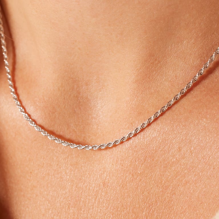 Zilveren koord collier dames