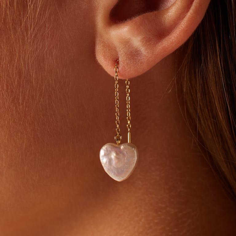 Zilveren goldplated oorhangers hart met parel voor dames