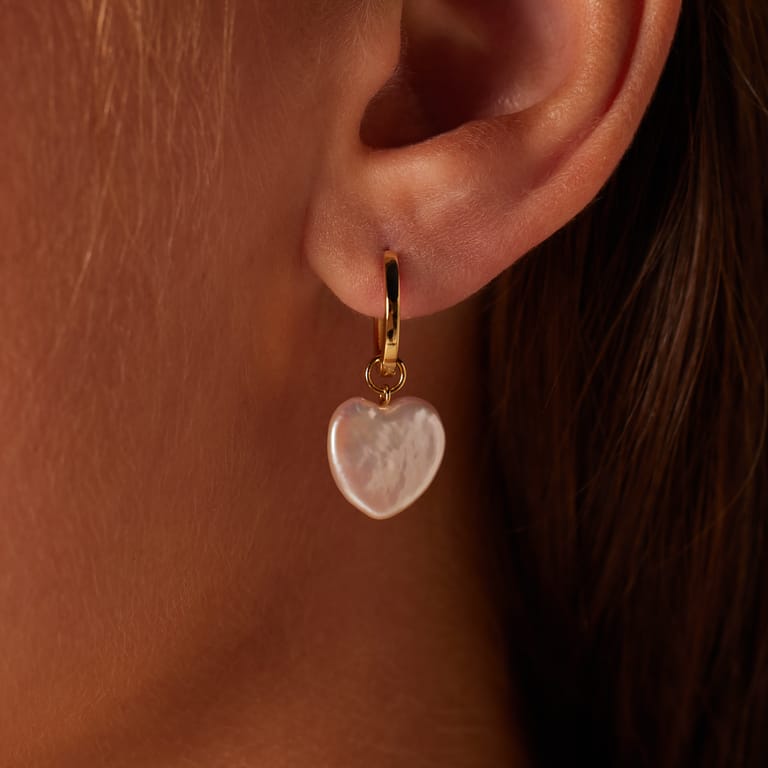 Zilveren goldplated oorringen hart met parel voor dames