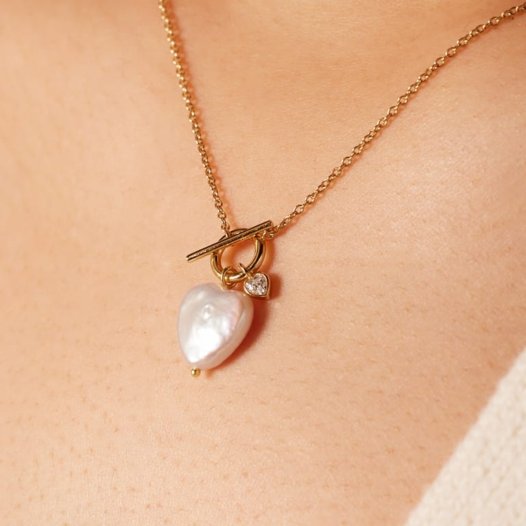 Zilveren goldplated ketting met hanger hart met parel voor dames