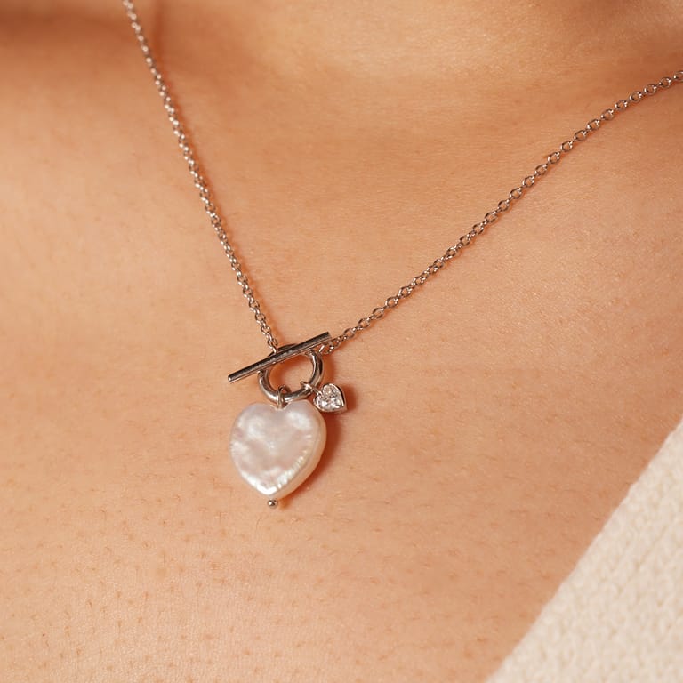 Zilveren ketting hart parel