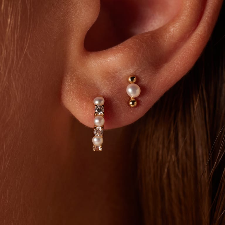 Zilveren goldplated sieradenset met parel voor dames