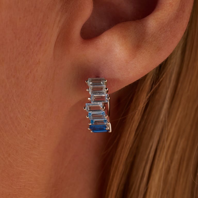 Ohrringe aus 925er Silber, Baguette, Blau