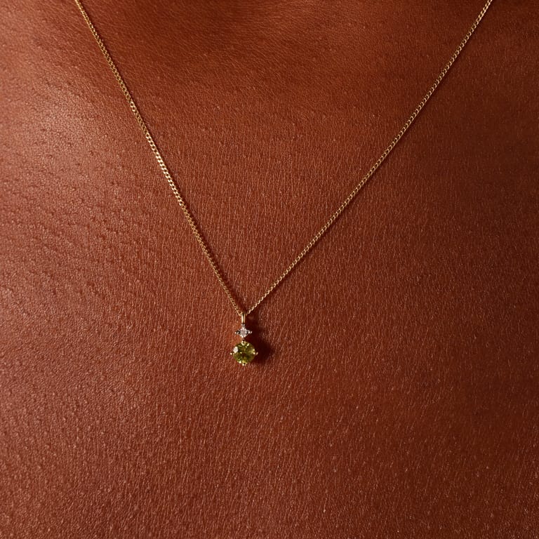 14 Karaat gouden ketting diamant 0,19ct en peridot