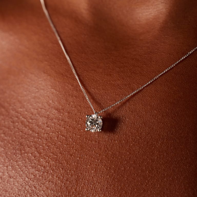 14 karaat witgouden ketting met lab grown diamant 1ct