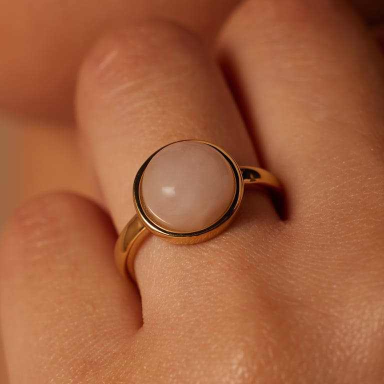 Stainless steel goldplated ring met rozenkwarts voor dames