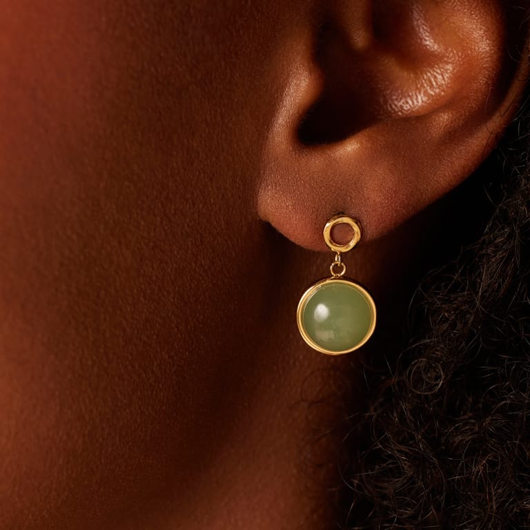 Stalen goldplated oorhangers met groen aventurijn voor dames
