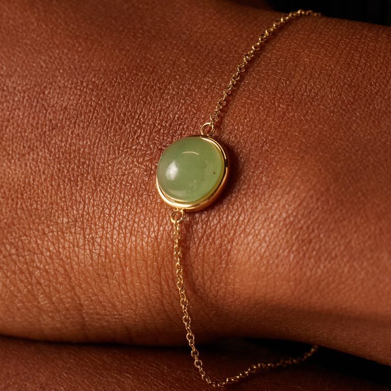 Stalen goldplated fantasiearmband met groene aventurijn voor dames