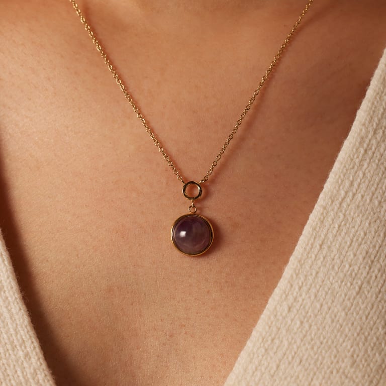 Halskette aus Edelstahl, vergoldet, mit Amethyst