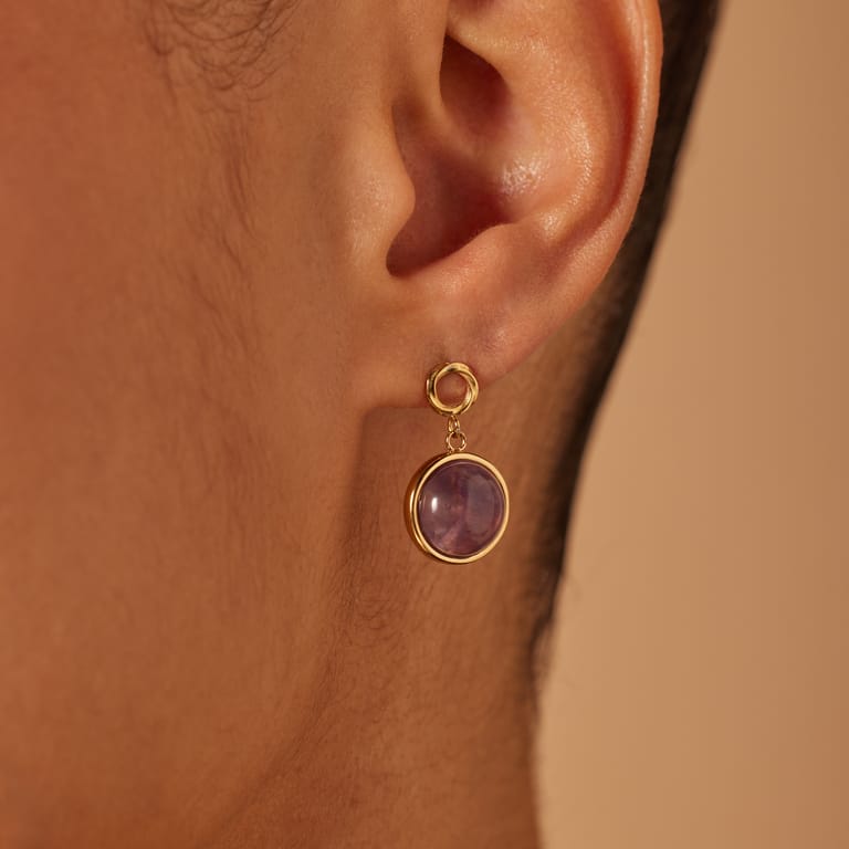 Stainless steel goldplated oorknoppen met amethyst
