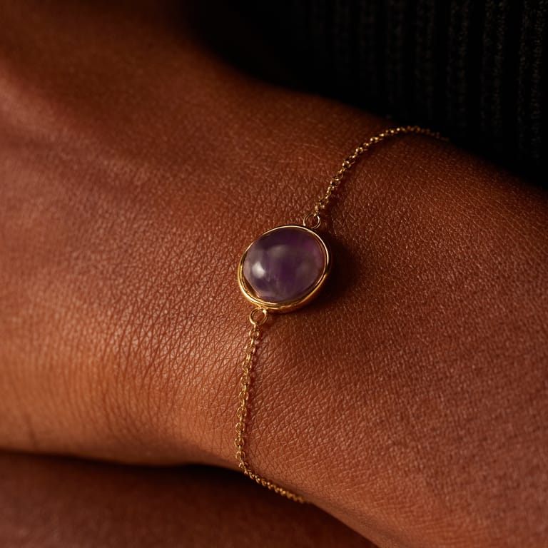 Stalen goldplated fantasiearmband met amethyst voor dames