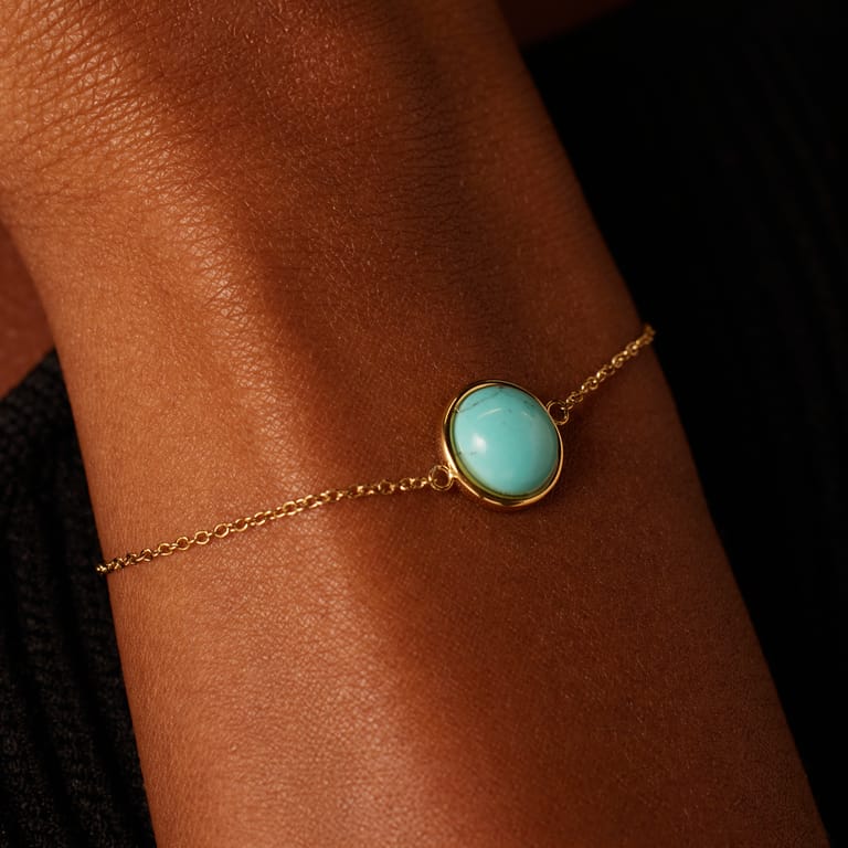 Stalen goldplated fantasiearmband met turquoise voor dames