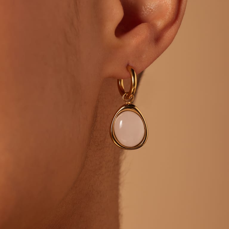 Stalen goldplated oorringen met rozenkwarts voor dames