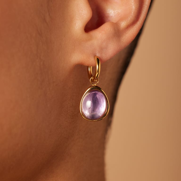 Stalen goldplated oorringen met amethyst voor dames