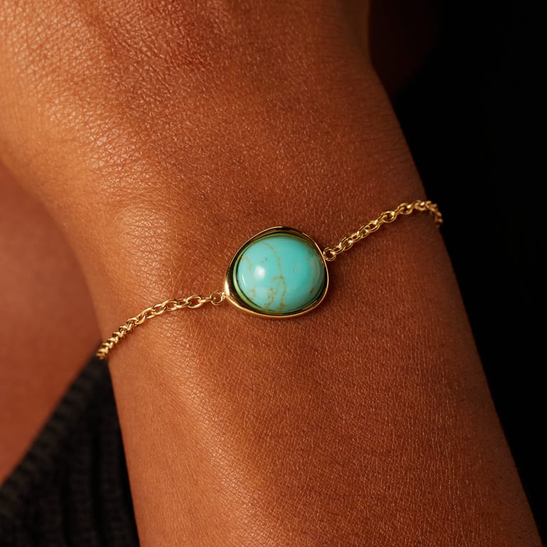 Armband aus Edelstahl, vergoldet, mit Türkis, oval