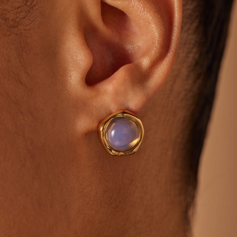 Stalen goldplated oorbellen met opaal