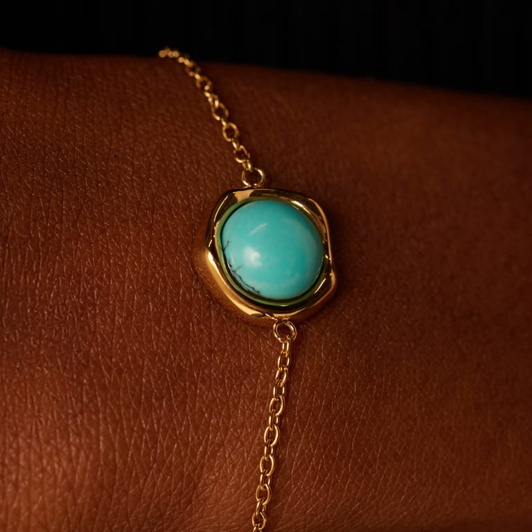 Stainless steel goldplated armband met turquoise