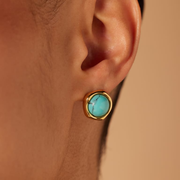Stalen goldplated oorknoppen met turquoise voor dames