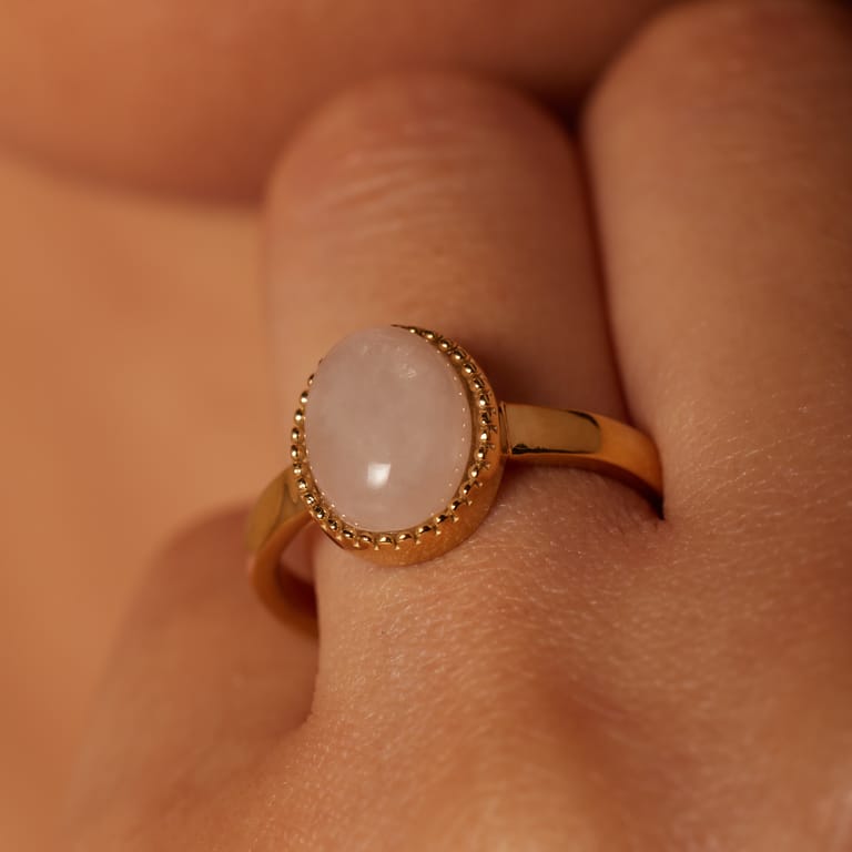 Ring, Edelstahl, vergoldet, mit Rosenquarz