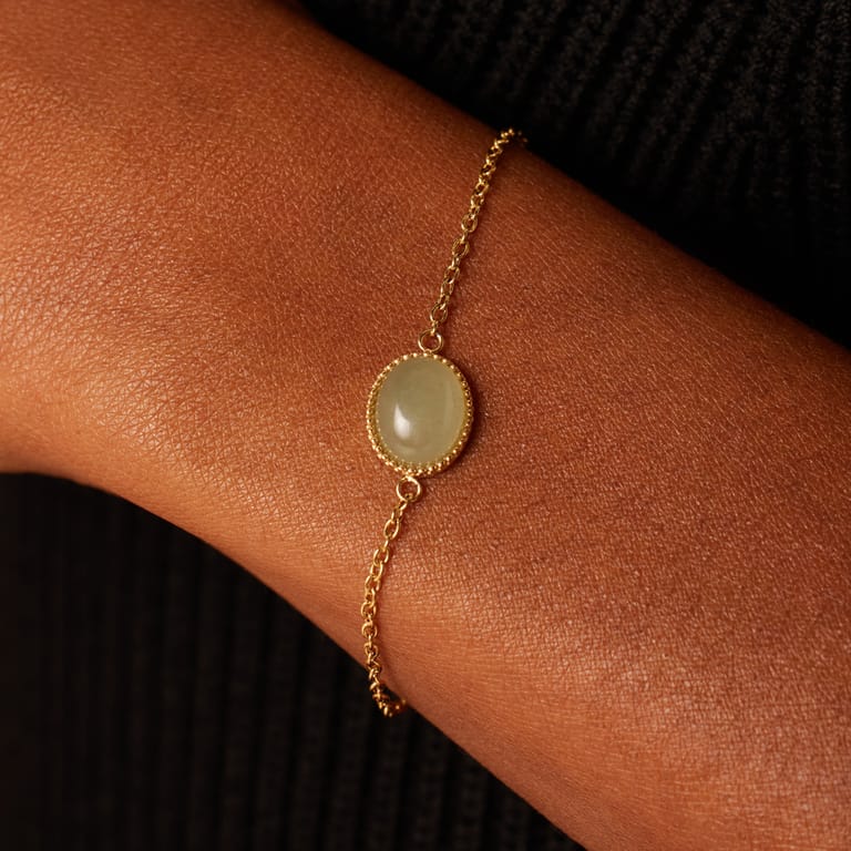 Stalen goldplated fantasiearmband met groene aventurijn voor dames