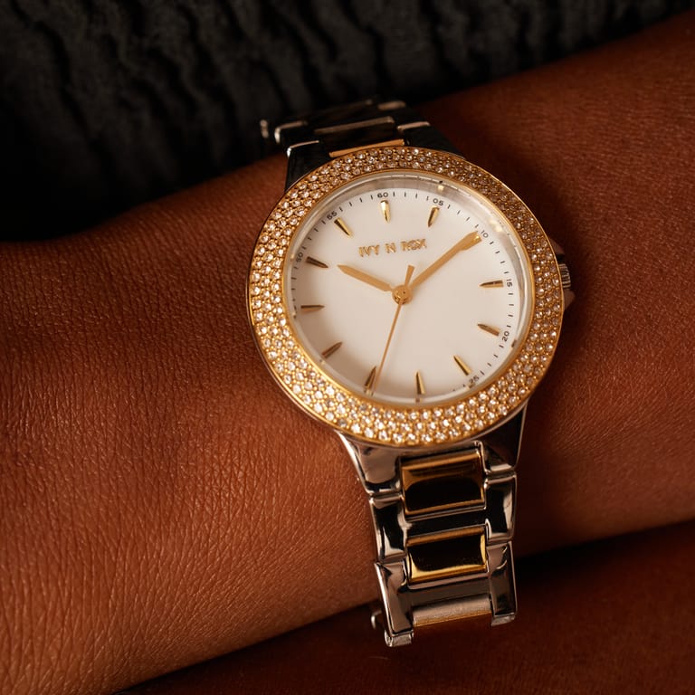 IVY N ROX stainless steel dameshorloge bicolor met zirkonia