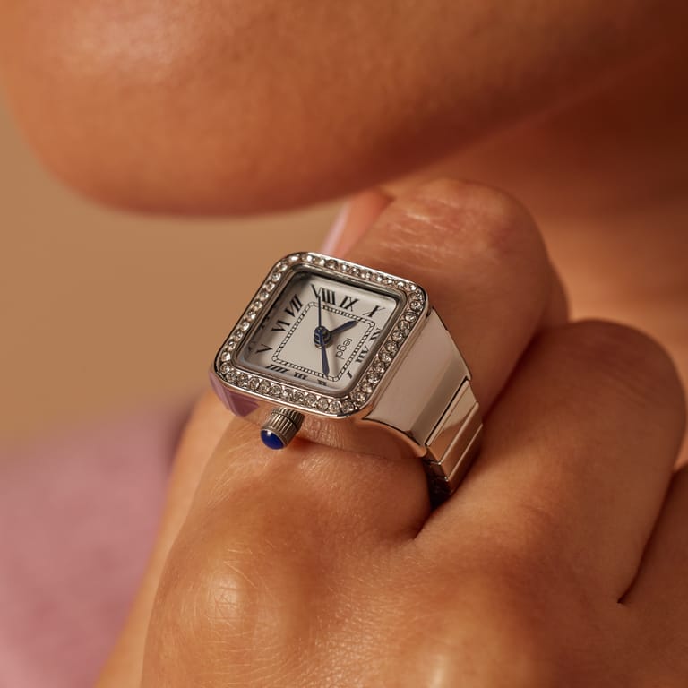 Regal Ringuhr, silberfarben, mit Zirkoniasteinen