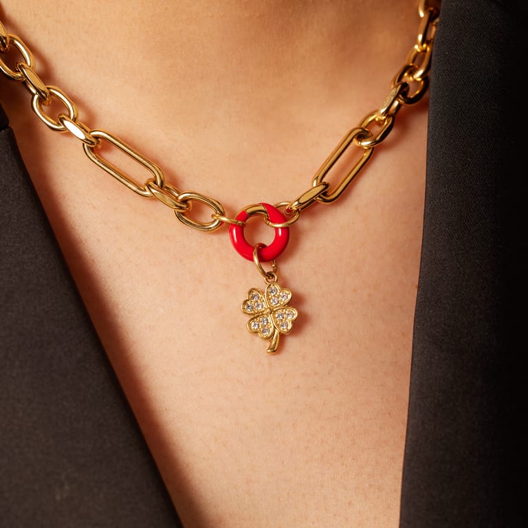 Stainless steel goldplated bedel sluiting rond rood emaille