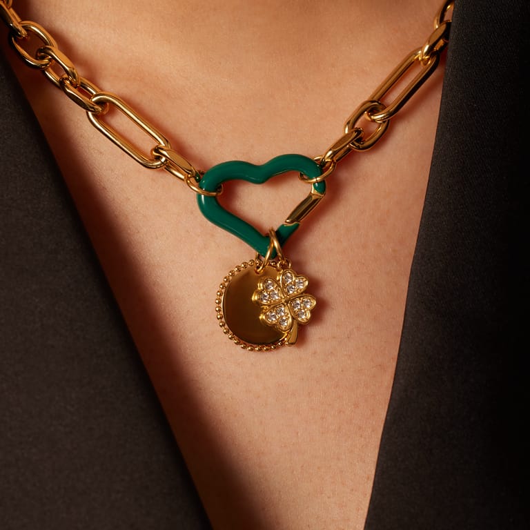 Stalen goldplated hanger hart met groene email voor dames