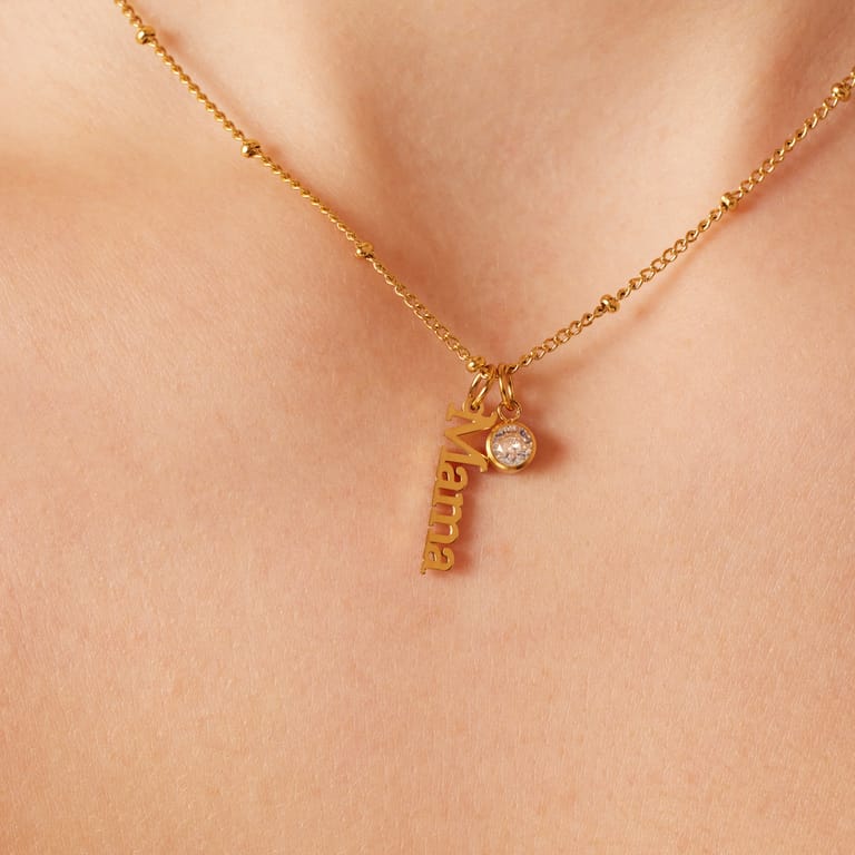 Stalen goldplated ketting met hanger mama met zirkonia voor dames