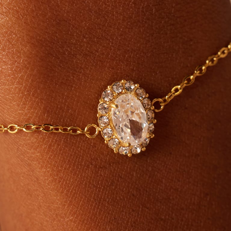 Stainless steel goldplated vintage armband met wit zirkonia