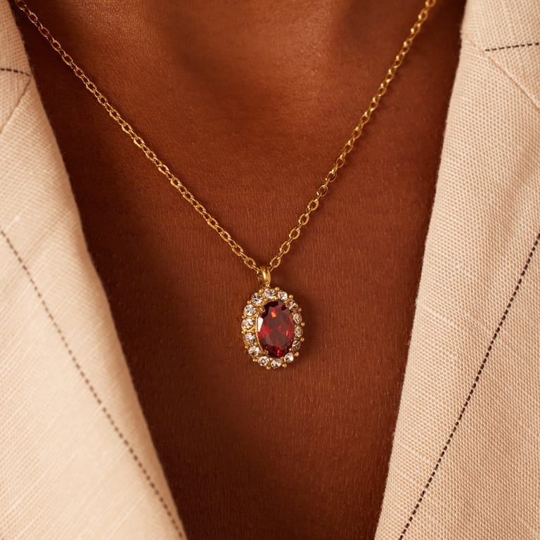 Stalen goldplated ketting met hanger met zirkonia voor dames