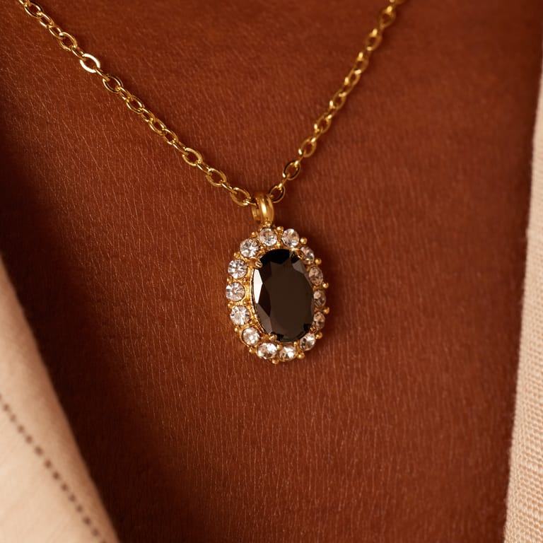 Stalen goldplated ketting met hanger met zirkonia voor dames