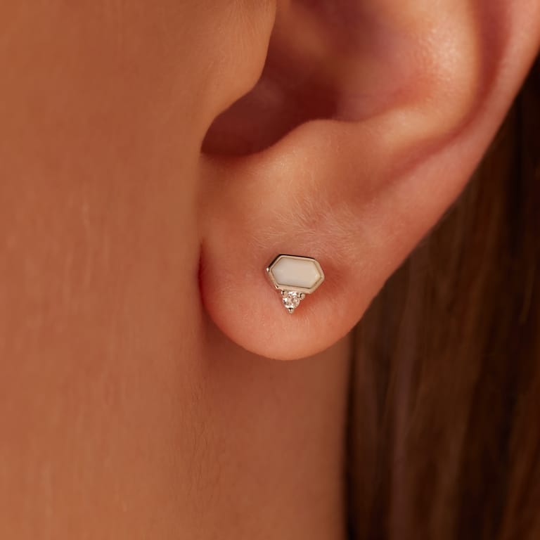 Ohrstecker aus 925er Silber mit Perlmutt und Zirkoniasteinen versehen