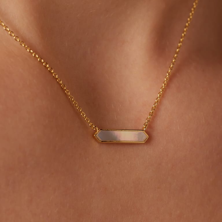Zilveren goldplated ketting met hanger hexagon voor dames