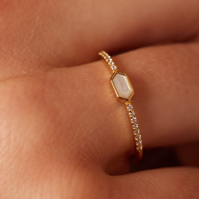 Ring aus 925er Silber, vergoldet, Perlmutt