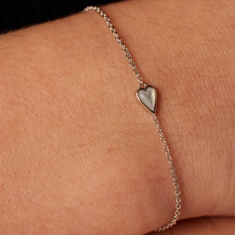 Armband aus 925er Silber, Herz, Perlmutt