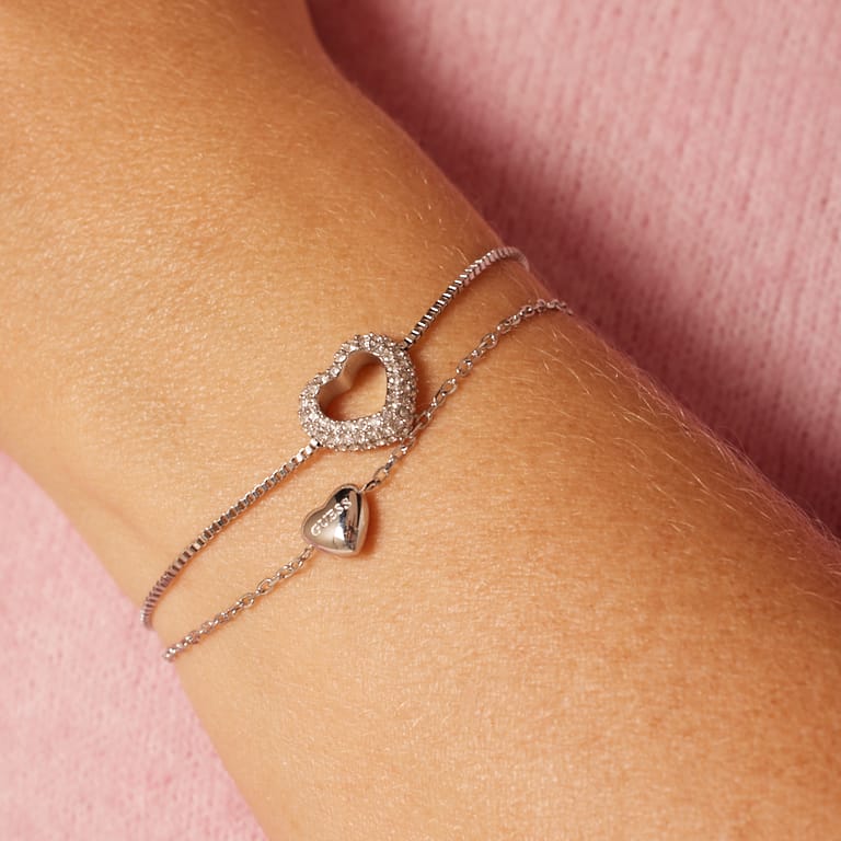 Guess stalen armband BELOVED met 2 hartjes