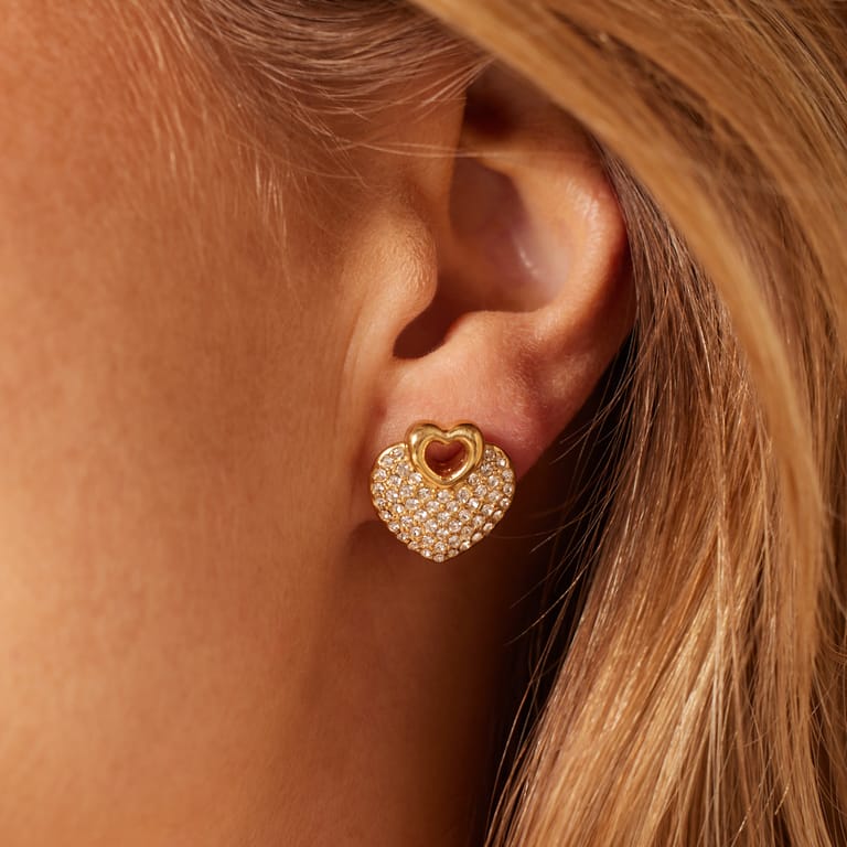 Guess stalen goldplated oorbellen CRAZY IN LOVE
