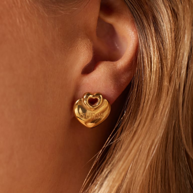 Guess stalen goldplated oorbellen CRAZY IN LOVE