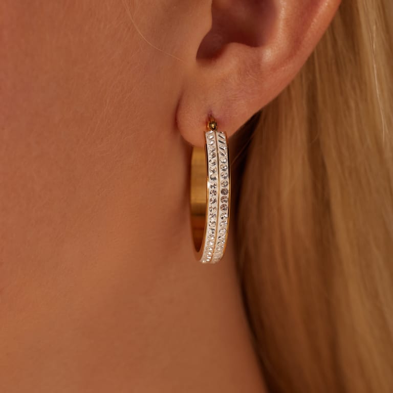 Stainless steel goldplated oorringen met kristal