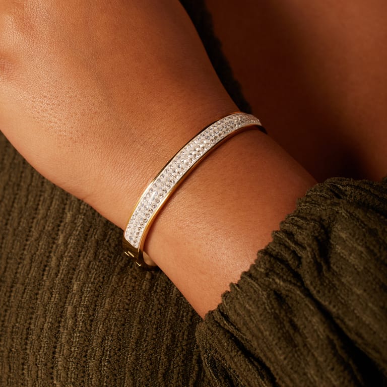 Stalen goldplated bangle met kristal