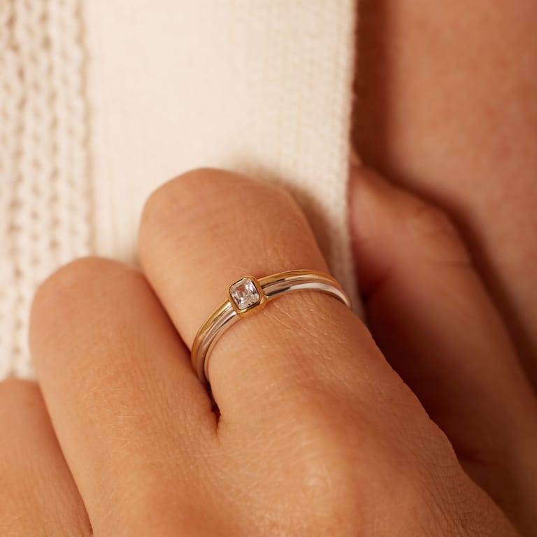 Zilveren bicolor ring met zirkonia voor dames