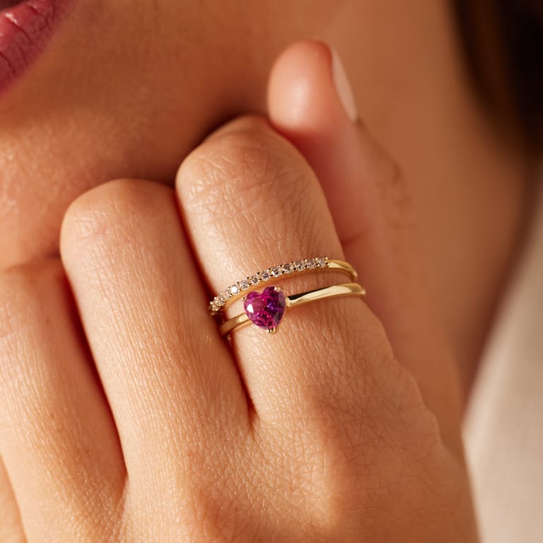 Zilveren goldplated ring hart met zirkonia voor dames