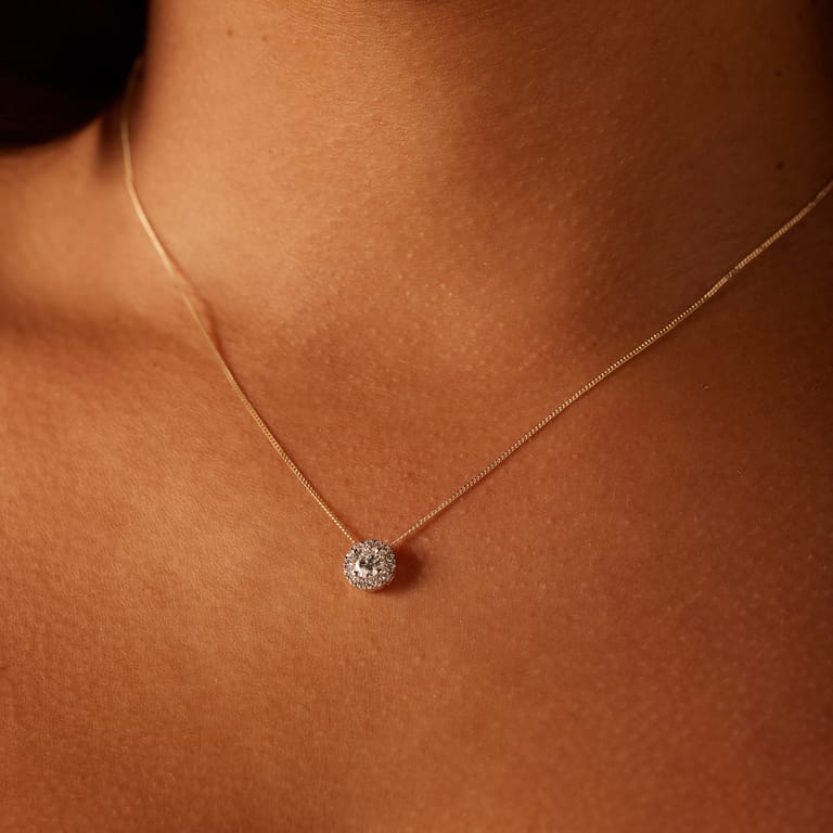 14 Karat Gelbgoldkette mit Anhänger und 15 im Labor gezüchteten Diamanten 0,50 ct für Damen