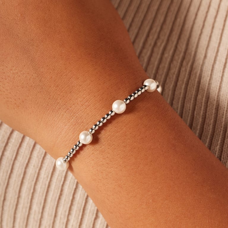 Stalen kralenarmband met parel voor dames