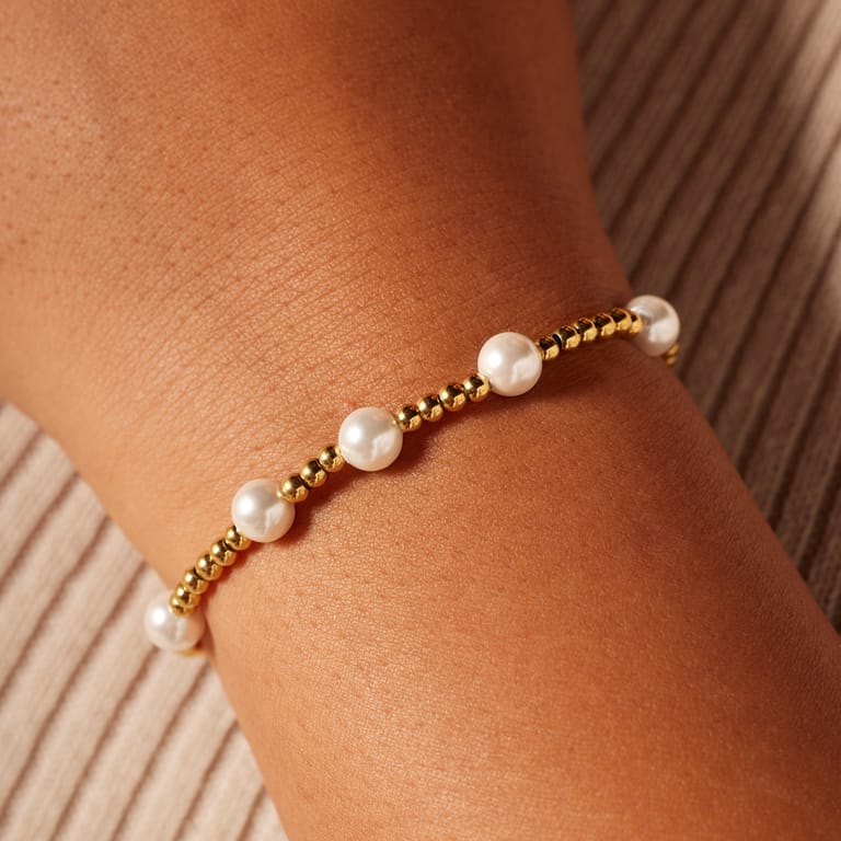Stalen goldplated kralenarmband met parel voor dames