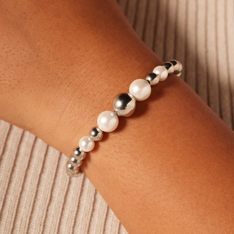 Stalen kralenarmband met parel voor dames