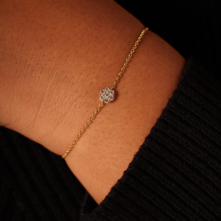 Zilveren goldplated armband bloem voor dames