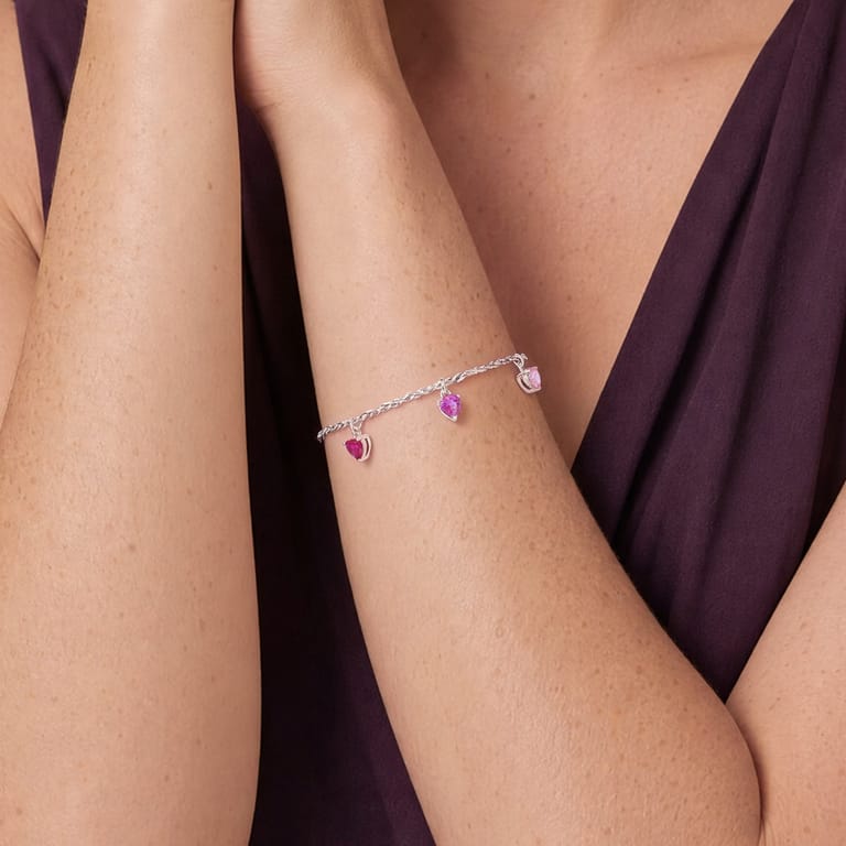 Zilveren armband hart met roze zirkonia