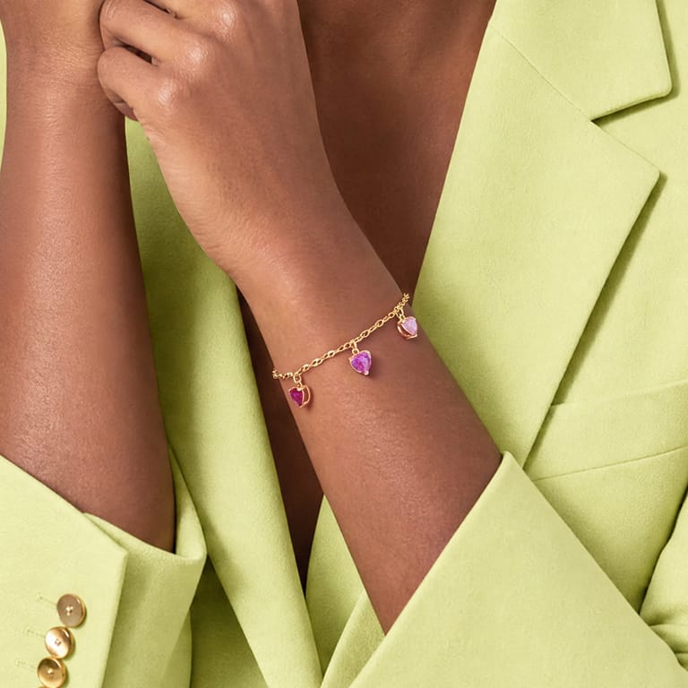 Zilveren goldplated armband met roze zirkonia hart